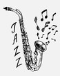Sketch of saxophone. Jazz instrument. Hand drawn illustration converted to vector