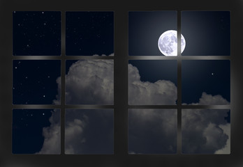 Wall Mural - Fabulous full moon through the window frame