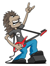 Heavy Metal Rock Guitarist Cartoon Vector Illustration