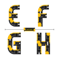 Wall Mural - Alphabet Modern Tech style in a set EFGH