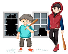 Trouble young boys hit the window