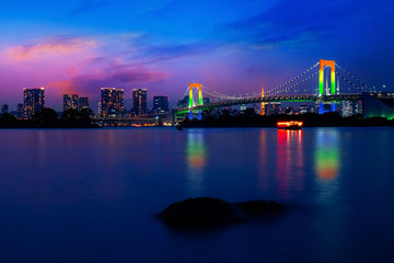 Sticker - Colorful illuminations at Rainbow Bridge from Odaiba in Tokyo, Japan