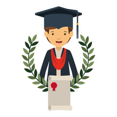 Wall Mural - young man graduating with certificate avatar character