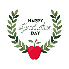 Wall Mural - happy graduation day with wreath isolated icon