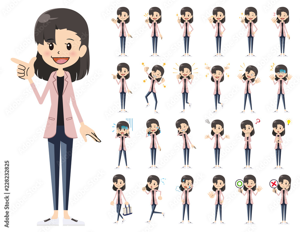 female charactor set. Various poses and emotions. Stock Vector | Adobe ...