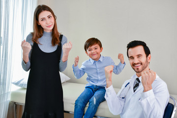 Wall Mural - Health Concepts. The doctor is examining the patient's health. Children are happy to be hospitalized.