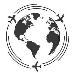 travel icons with airplane fly around the earth