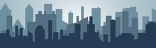 Silhouette Of The Cartoon City On Shadow Backgound. Urban Vector Symbol