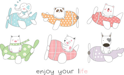 cute baby animal cartoon hand drawn style