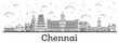 Outline Chennai India City Skyline with Historic Buildings Isolated on White.