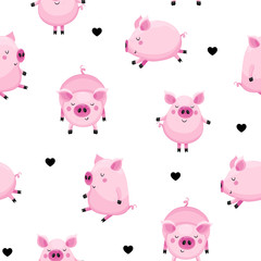 Baby seamless background with cute pigs