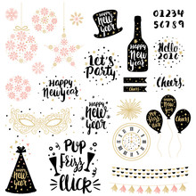 Set Of Hand Drawn New Years Illustrations In Vector