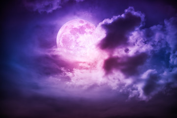Wall Mural - nighttime sky with clouds and bright full moon with shiny.