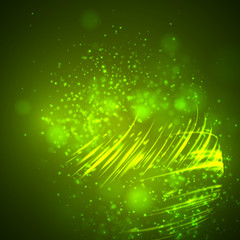 a bright green colored energy stream swirling against a dark background. vector