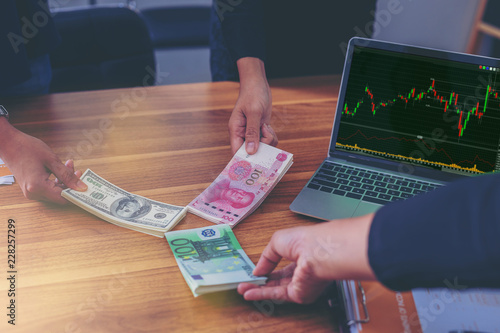 Business Peoples Holding Usd Dollars Yuan Rmb Euro Money Sharing - 