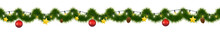 Festive Christmas Garland. New Year Decorative Torse, Horizontally Seamless Festoon.