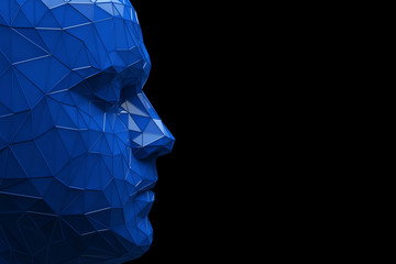 Wall Mural - artificial intelligence concept. human head made fom connected lines. 3d rendering