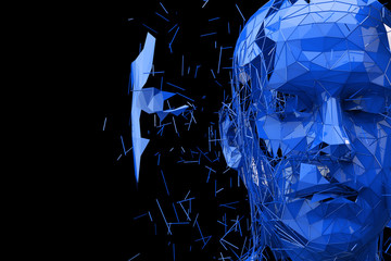 Poster - Artificial Intelligence concept. Human head made fom connected lines. 3D Rendering
