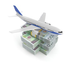 Canvas Print - Airplane on stack of money