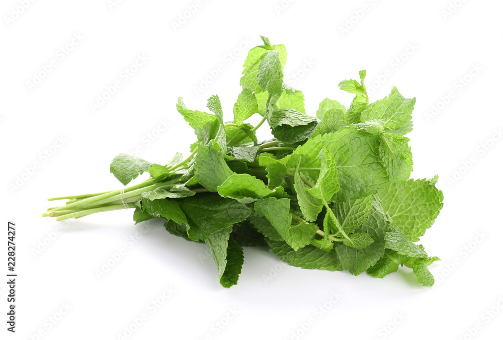 Fresh aromatic mint on white background