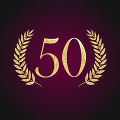 Wall Mural - 50 th years old logotype. Isolated elegant abstract nominee graphic seal of 50%. Congratulating celebrating decorating card design template Round shape luxurious digits, up to -50 % percent off sign