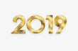 Creative background, 2019 Happy new year. Gold Numbers Design of greeting card of. Gold Shining Pattern. Happy New Year Banner with 2019 Numbers on a light background. Confetti, copy space.