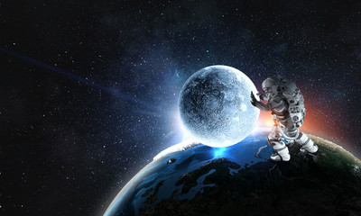 Wall Mural - Spaceman and his mission. Mixed media