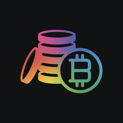 money bitcoin. simple silhouette. Rainbow color and dark backgro