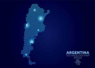 Sticker - Argentina dotted technology map. Modern data communication concept