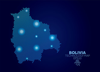 Sticker - Bolivia dotted technology map. Modern data communication concept