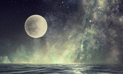 Wall Mural - full moon in night starry sky