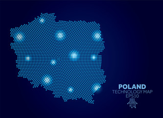 poland dotted technology map. modern data communication concept