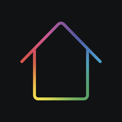 Wall Mural - Simple house icon. Linear symbol, thin outline. Rainbow color and dark background