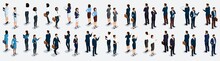 Isometric Large Set Of Businessmen And Business Woman, Front View And Rear View, Vector Illustration