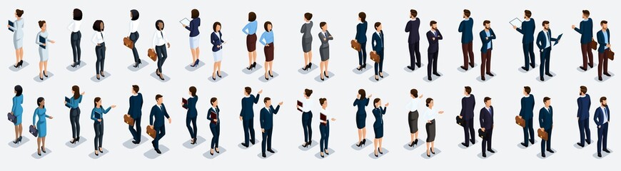 Wall Mural - isometric large set of businessmen and business woman, front view and rear view, vector illustration