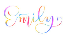 Girl's Name - Emily.   Watercolor Lettering Isolated On White Background.  Hand-drawn Illustration. 