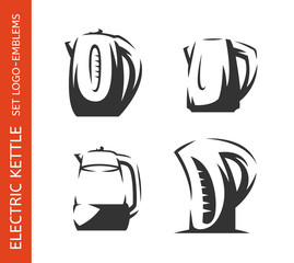 Wall Mural - Electric kettle logo set - emblem design on white background, vector illustration