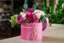 Pink Box With Flower Bouquet