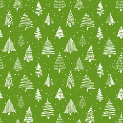 Christmass tree seamless pattern. Hand drawn doodle sketch drawing with ink.