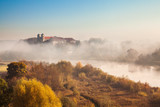 Fototapeta Natura - Abbey Tyniec surrounded by meandering Vistula river in colorful autumn scenery. Worth seeing nature reserve of Krakow