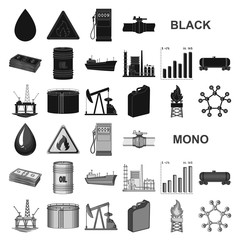 Wall Mural - Oil industry black icons in set collection for design. Equipment and oil production vector symbol stock web illustration.