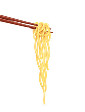 Chinese Noodles At Chopsticks Fast-food Meal, Isolated White