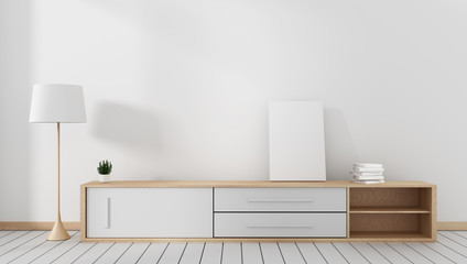 Tv cabinet in modern empty room Japanese - zen style,minimal designs. 3D rendering