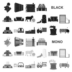 Wall Mural - Textile industry black icons in set collection for design.Textile equipment and fabrics vector symbol stock web illustration.