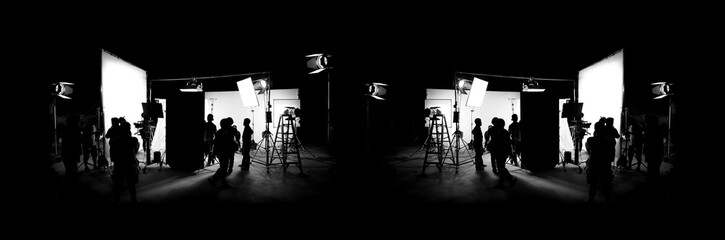 silhouette images of video production behind the scenes or b-roll or making of tv commercial movie t