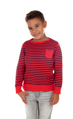 Wall Mural - Beautiful latin child with red striped shirt