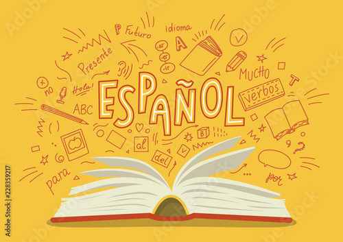 Espanol. Translation "Spanish". Open book with language