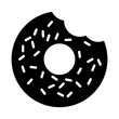 Simple, black silhouette donut icon. Bite marks. Isolated on white