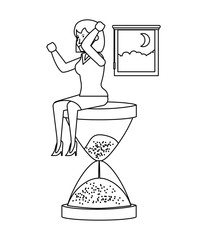 Canvas Print - businesswoman sitting in hourglass time