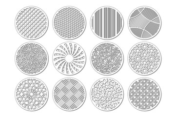 Set round template for cutting. Abstract line, geometric pattern. Laser cut. Set ratio 1:2. Vector illustration.